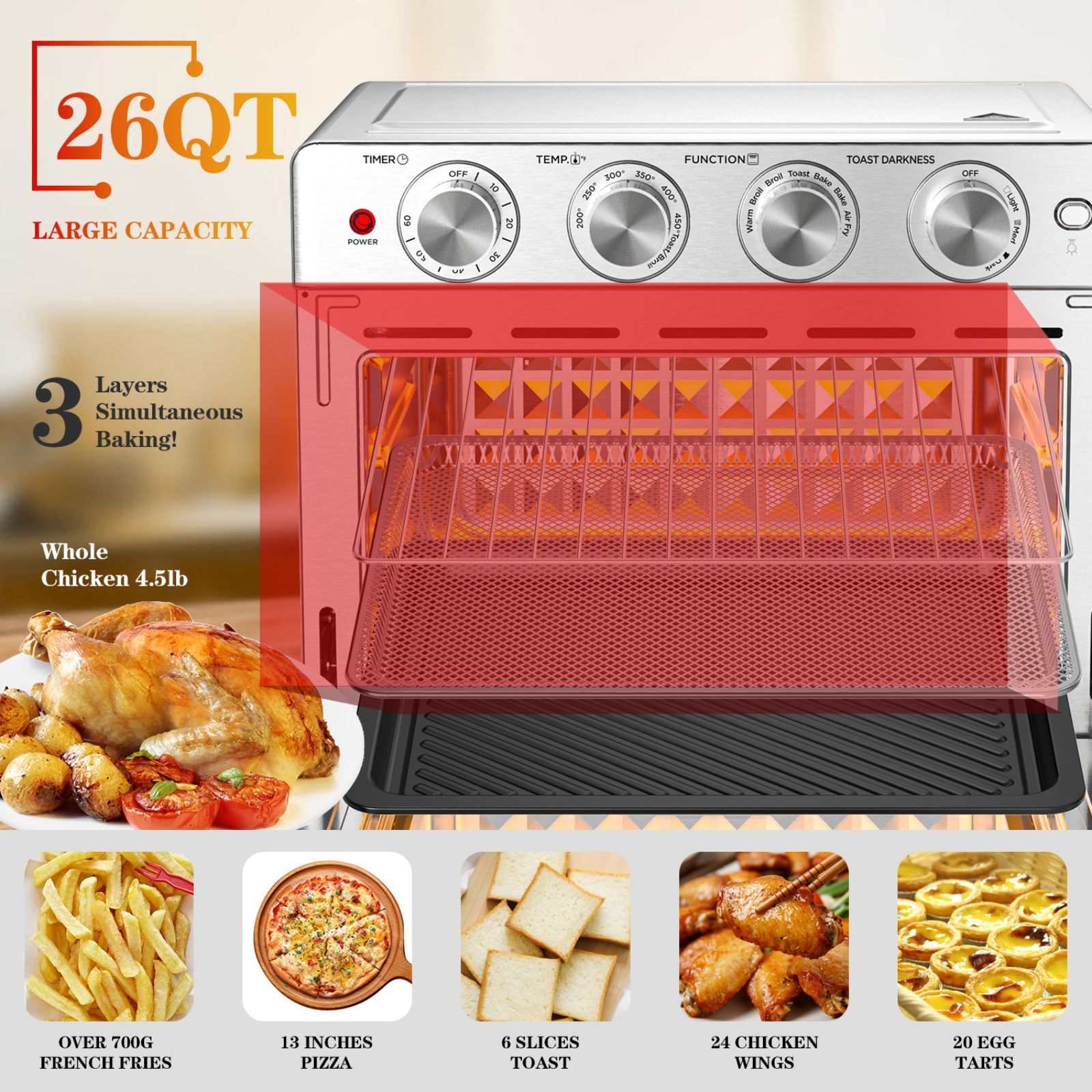 Geek Chef Air Fryer 6 Slice 26QT 26L Air Fryer Fry