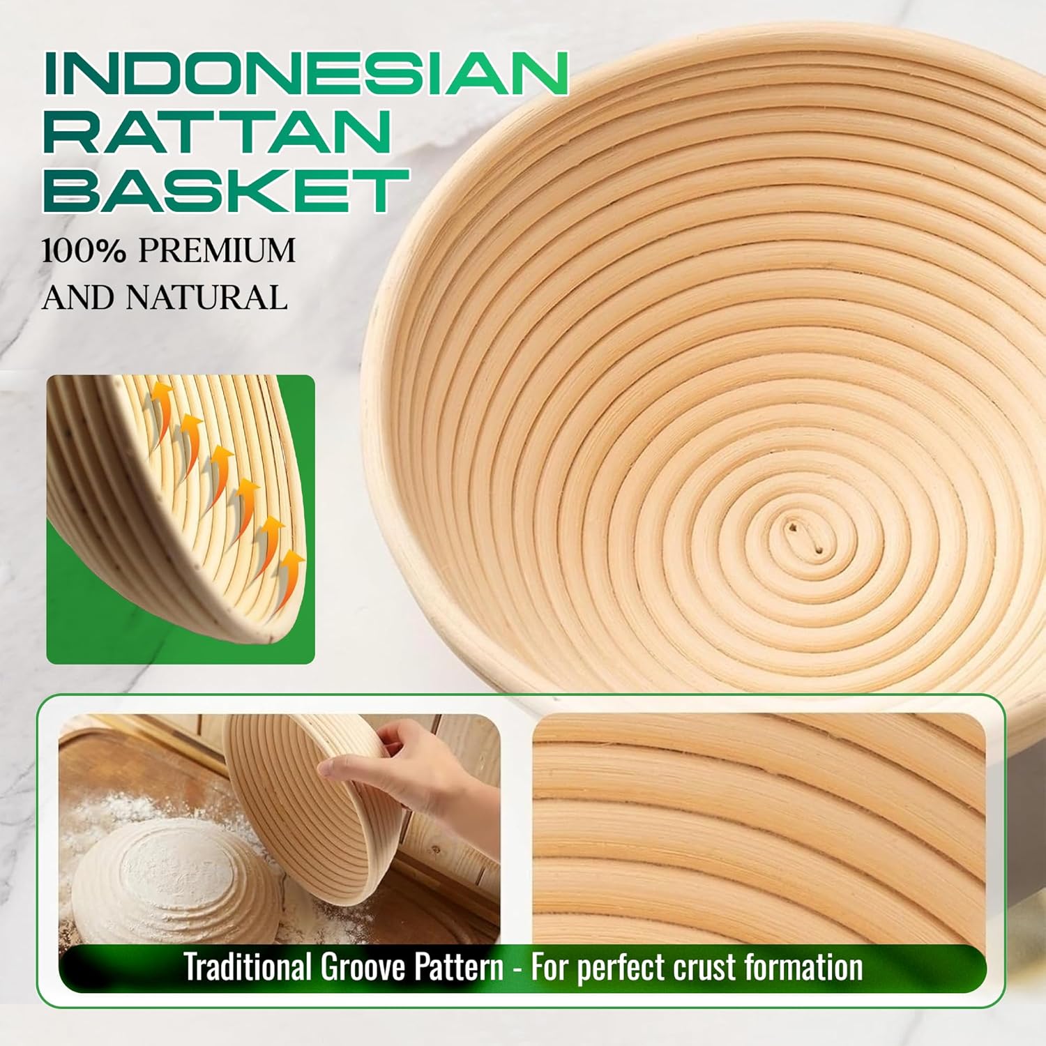 RIOTGRIT Banneton Bread Proofing Basket Set, 9" Round & 10" Oval Bread Baskets with Liners, Sourdough Starter Kit, Bread Making Tools, Natural Rattan Dough Proofing Bowls for Artisan & Home Bakers